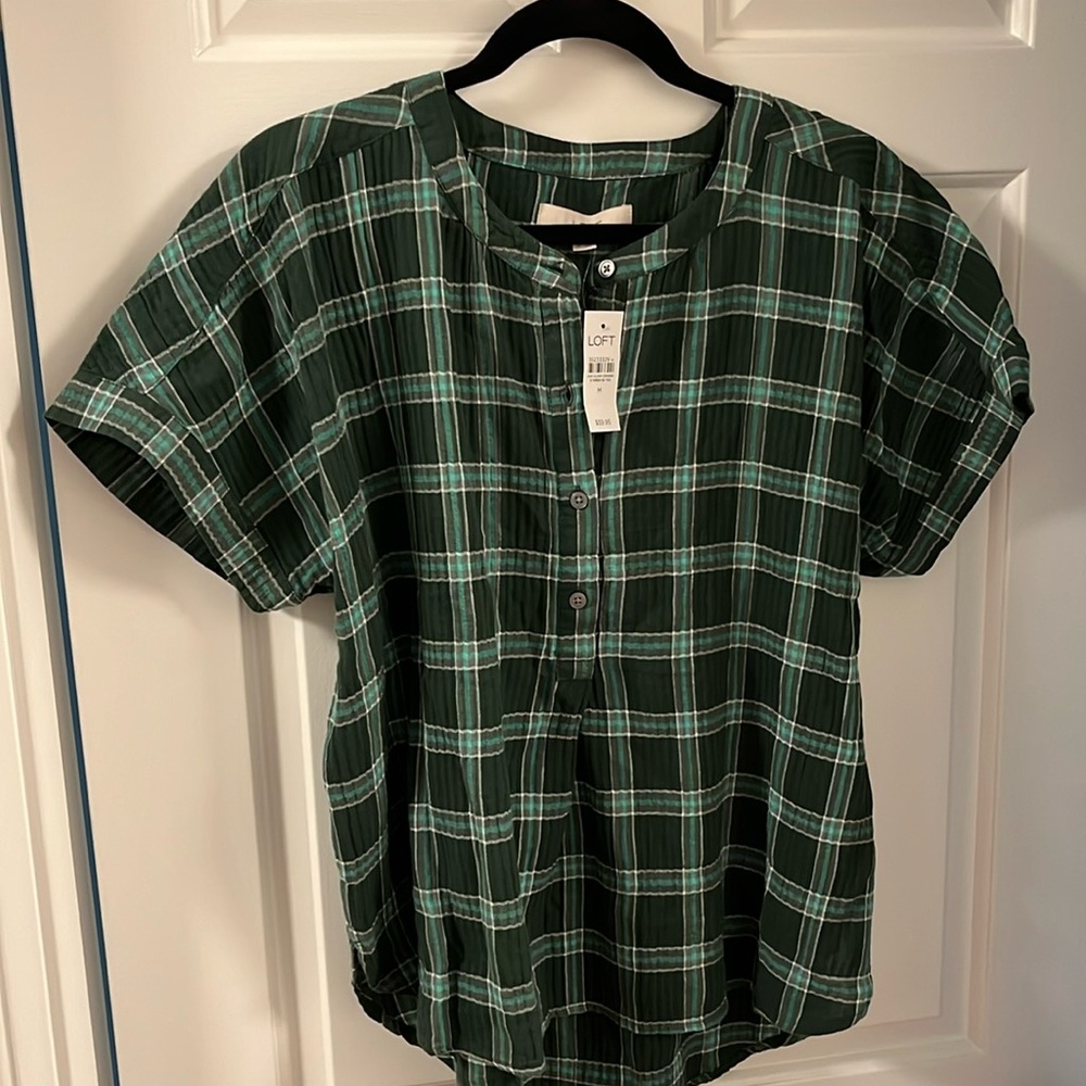 LOFT Green Plaid Blouse